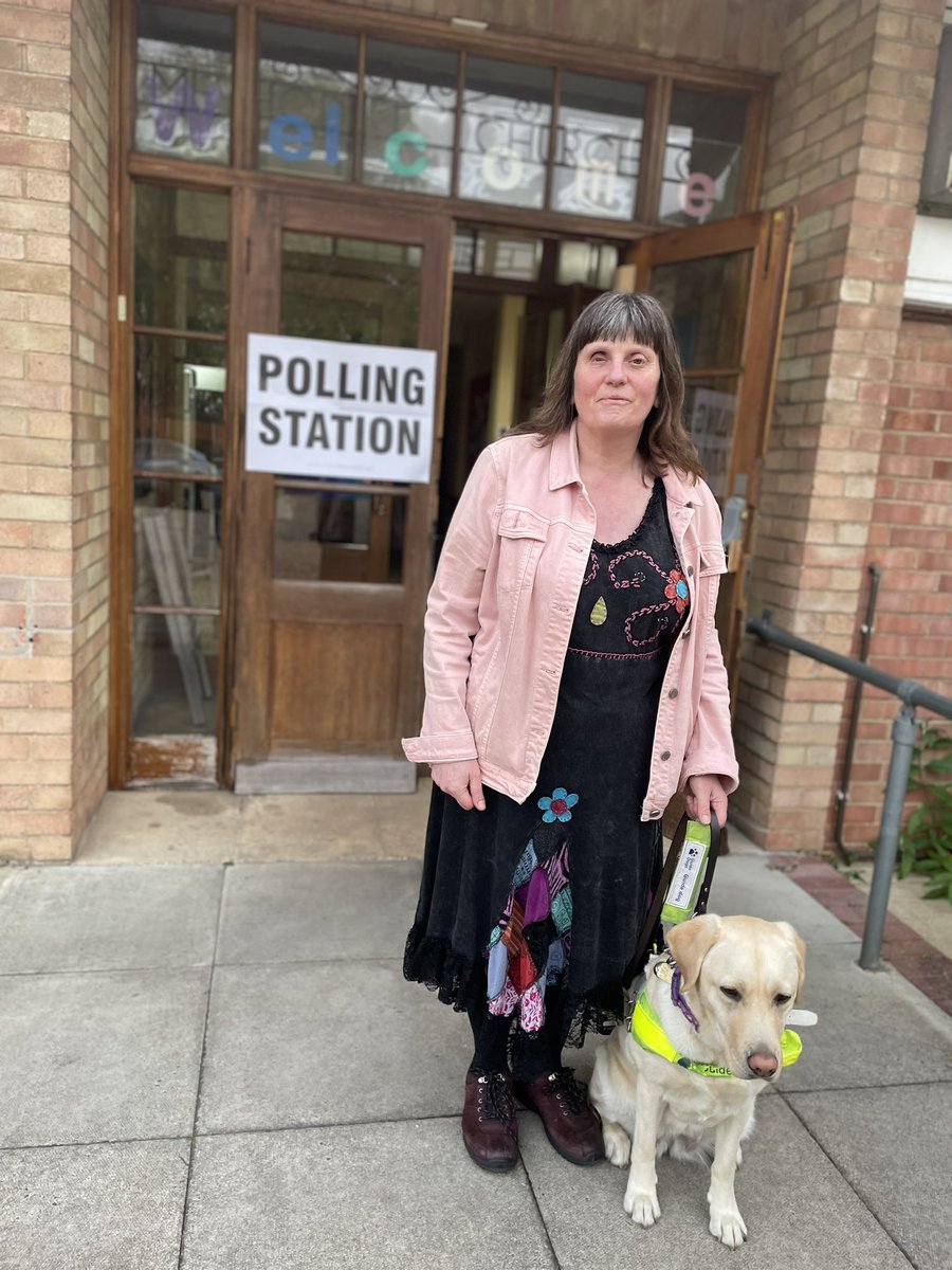 Clara and I had our first loan adventure to the polling station this evening to cast our vote! I used the new McGonagall reader which is an audio tactile device, which helps make voting more independent and secret! #DogsAtPollingStations @RNIB_campaigns @RNIB  #AccessibleVoting