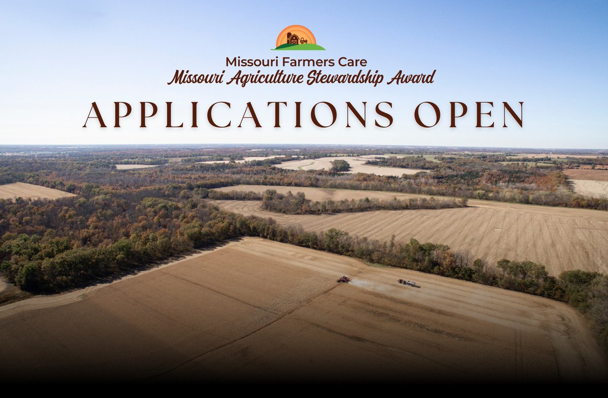 Applications for Mo Agriculture Stewardship Award are now open. The new award recognizes the high bar set in Mo ag for careful and responsible management of land, natural resources, and animals entrusted to the care of Mo farmers and ranchers. Apply now: mofarmerscare.com/agstewardshipa….