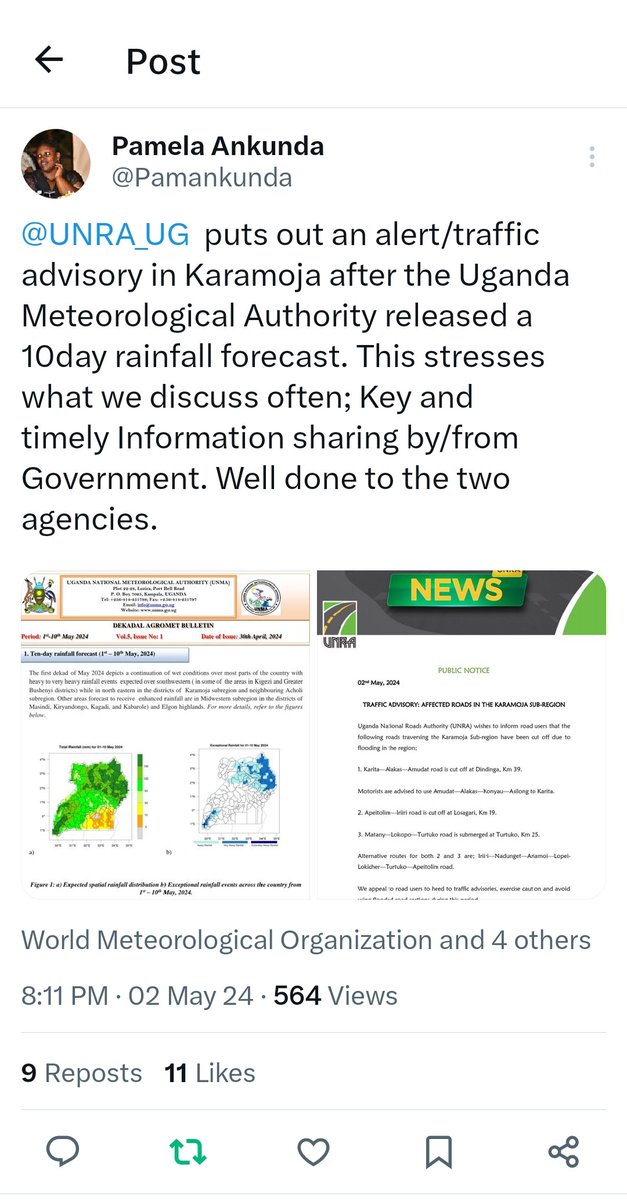 UNMA provides information that is tailored to key sectors of the economy including aviation, security, agriculture and food security, water, health, disaster management,energy,transport, forestry eco-systems&tourism, among others for socio-economic development. TX @Pamankunda