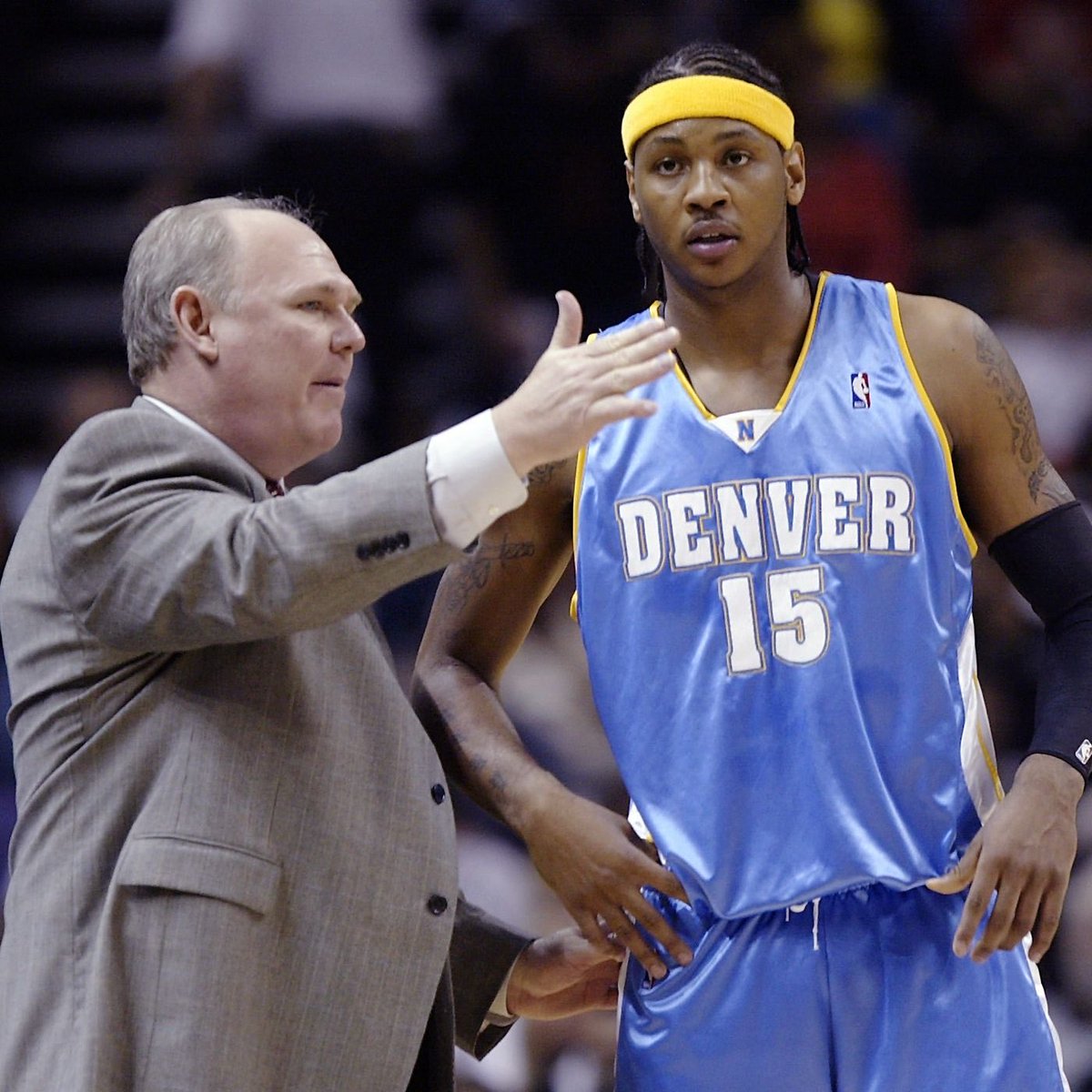 LegionHoops's tweet photo. George Karl suggests the Nuggets should retire No. 15 for both Carmelo Anthony and Nikola Jokic, per @ScoopB 

“Two No. 15s up there wouldn’t bother me one bit.” https://t.co/AiSIN8vZn6