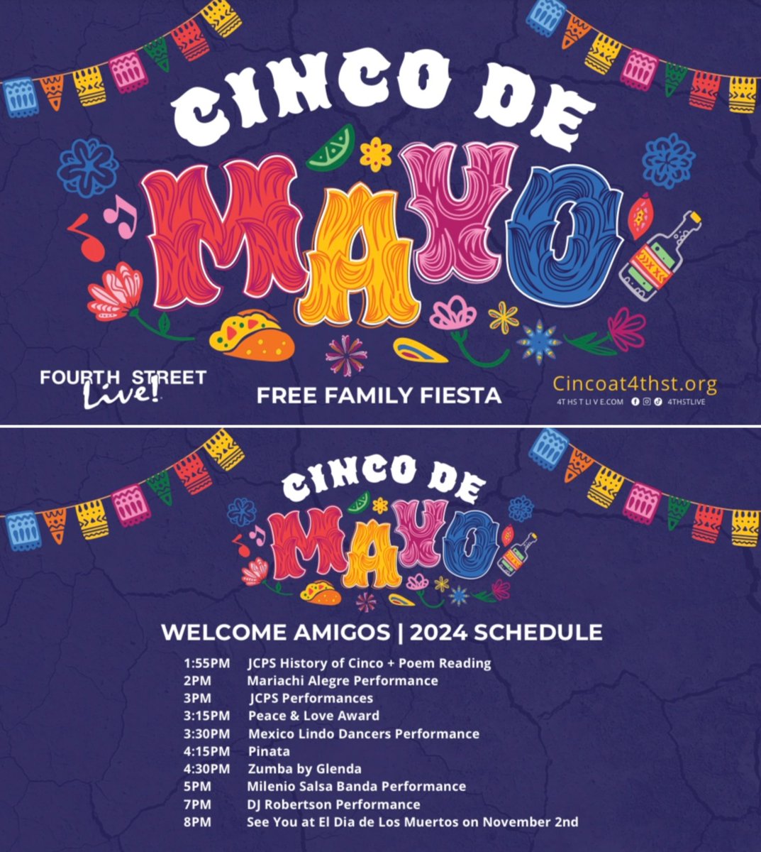 🎉 CINCO DE MAYO | Celebrate Cinco de Mayo on May 5 at @4thstlive with music, food, activities, dancing, & more! This event is free. Stop by JCPS' booths and catch students from our Latin American and Hispanic Student Organization (LAHSO) performing on the main stage! #WeAreJCPS