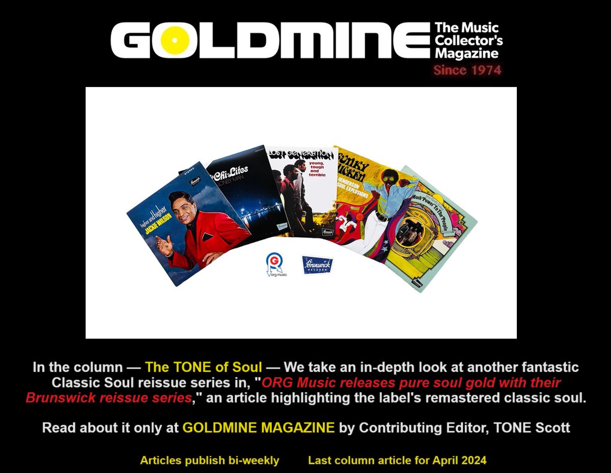 The current article in my column - The TONE of Soul - for April 2024, at Goldmine Magazine, is now LIVE. @Goldmine_mag READ ABOUT: 'ORG Music releases pure soul gold with their Brunswick reissue series' goldminemag.com/columns/org-mu…