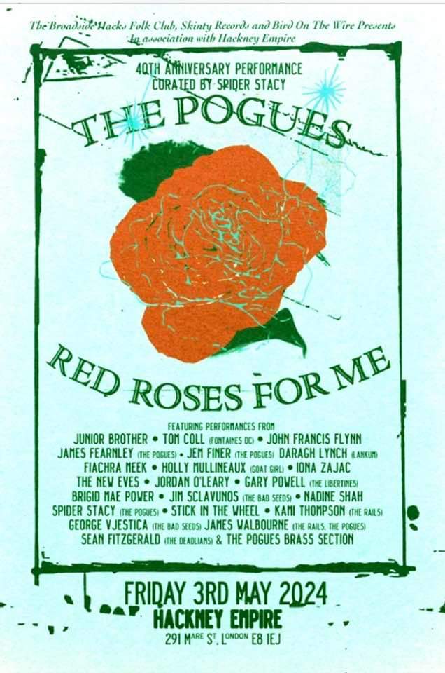 One.More.Sleep!! Haven't been this excited about a gig for flippin' ages! 💚💚 <a href="/poguesofficial/">The Pogues</a> Such a FAB line-up well done <a href="/spiderstacy/">Spider Stacy</a> 😍😍 @James_Fearnley <a href="/jemfiner/">Jem Finer</a> Can't wait to see you all tomorrow night!!  #redrosesforme #40years #thepogues <a href="/rjparker/">Richard Parker</a> Anyone else going? 🤔