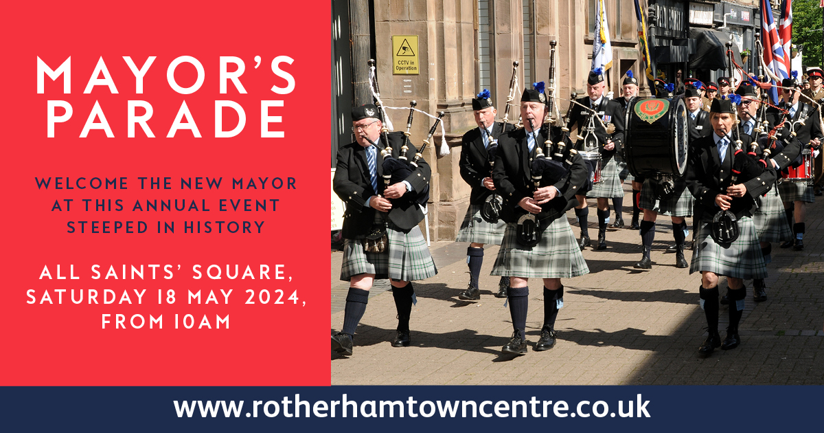 A date for the diary 🗓️ Welcome the new Mayor of Rotherham at the annual Mayor's Parade on Saturday 18 May from 10am. Find out more: rotherhamtowncentre.co.uk/homepage/30/ma…