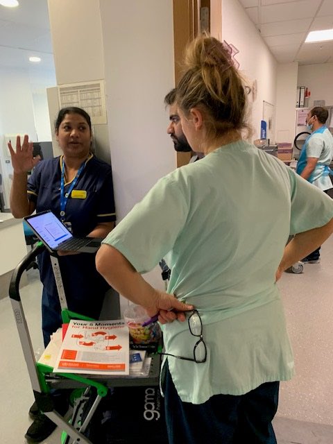 A fantastic day today IPC team getting in early visiting lots of clinical areas today @NorthBristolNHS discussing hand hygiene and hand health. @sphams @juhughes123 @SMatravers @SHWheatley @JaneSearle11