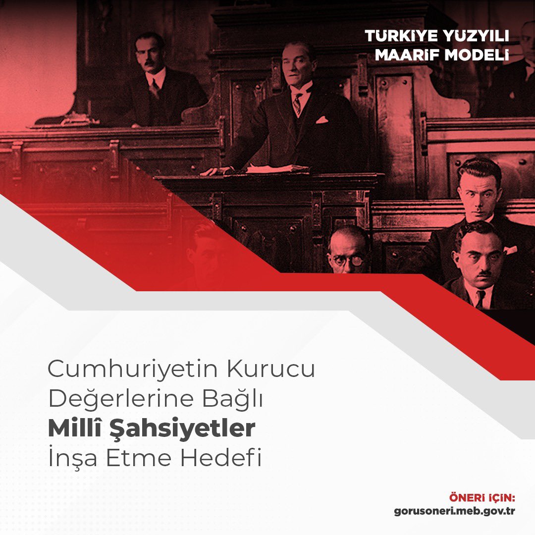 🇹🇷Türkiye Yüzyılı Maarif Modeli

Cumhuriyetin Kurucu Değerlerine Bağlı Milli Şahsiyetler İnşa Etme Hedefi
 
#KöklerdenGeleceğe 

<a href="/tcmeb/">Millî Eğitim Bakanlığı</a> <a href="/Yusuf__Tekin/">Yusuf Tekin</a> <a href="/farukyelkenci/">Ömer Faruk Yelkenci</a> <a href="/behcet_bakir/">behçet bakır 🇹🇷</a>