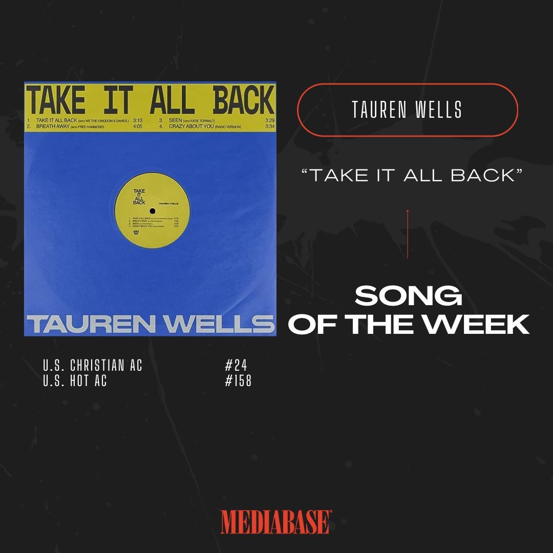 The Mediabase Song to Watch of the Week is 'Take It All Back' by Tauren Wells. The song is currently rising on the Mediabase U.S.Christian AC and Hot AC Charts!

#Mediabase #SongToWatch #RadioAirplay