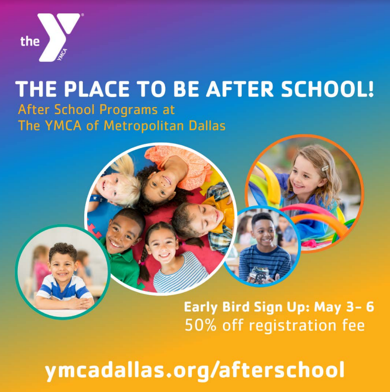 Early Bird Afterschool Registration for the 2024-2025 school year will open on May 3rd and SPACE IS LIMITED! REGISTER anytime May 3-6, and receive a 50% discount on the registration/supply fee ($45 savings per child!) ymcadallas.org/afterschool