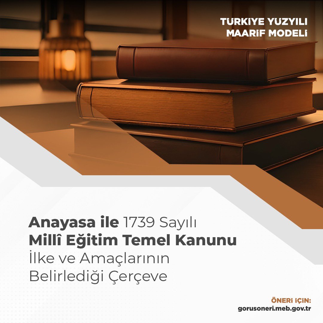 🇹🇷Türkiye Yüzyılı Maarif Modeli

Anayasa ile 1739 Sayılı Milli Eğitim Temel Kanunu İlke ve Amaçlarının Belirlediği Çerçeve
 
#KöklerdenGeleceğe 

<a href="/tcmeb/">Millî Eğitim Bakanlığı</a> <a href="/Yusuf__Tekin/">Yusuf Tekin</a> <a href="/farukyelkenci/">Ömer Faruk Yelkenci</a> <a href="/behcet_bakir/">behçet bakır 🇹🇷</a>
