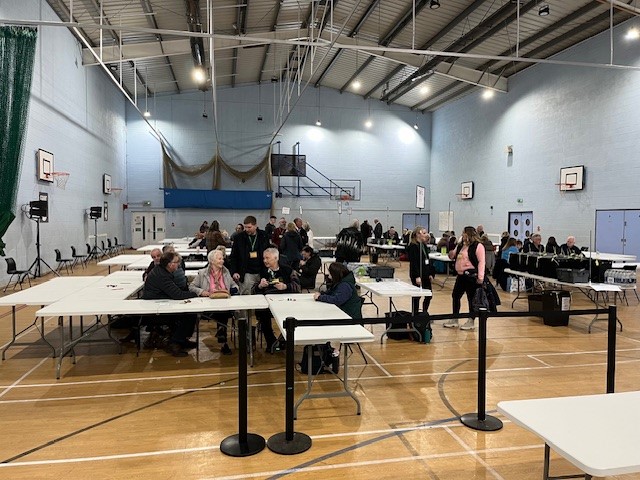 Getting ready to start verifying votes when the polls close at de Stafford Sports Centre, Caterham