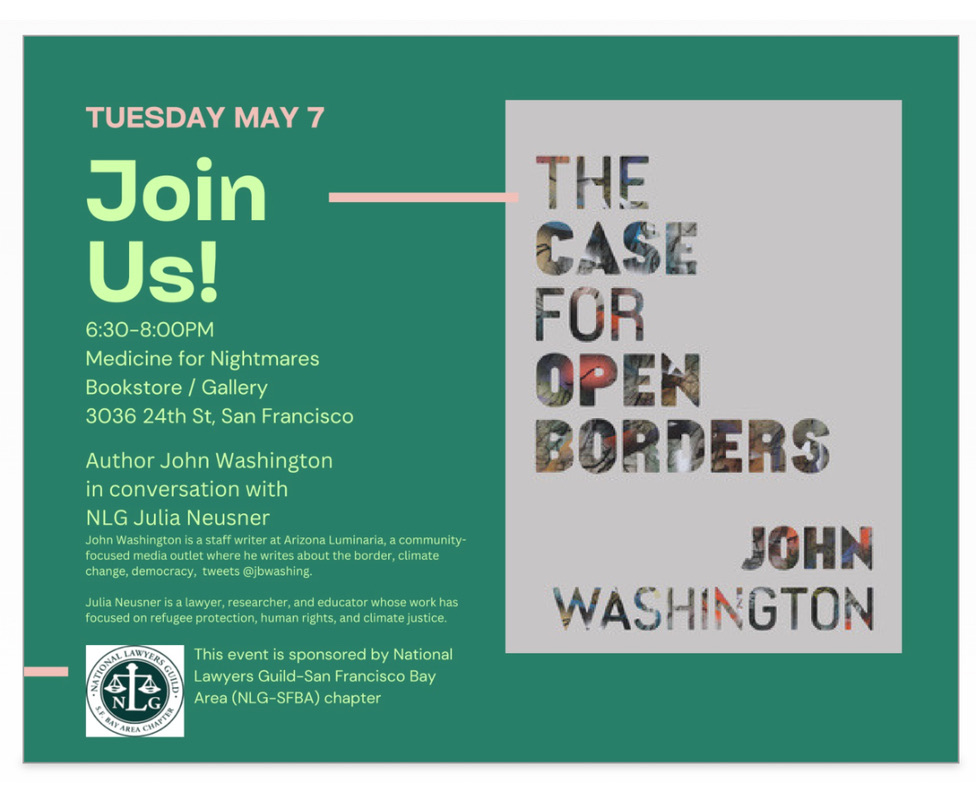 This Tuesday 5/7 I'll have the privilege of joining @nlgsf and @jbwashing to discuss his new book on the violence of borders and what the world might look like without them. Join us if you're in the bay area! 6:30-8pm at Medicine for Nightmares in SF