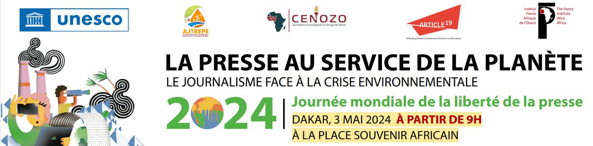 #JournéeDeLaPresse RV demain à la place du Souvenir Africain avec @PanosAO @UNESCO_Dakar, @AJTREXsn, @CENOZO_Afrique sous le thème : « La presse au service de la planète: le journalisme face à la crise environnementale. » Une conférence est prévue à cet effet à partir de 9h.