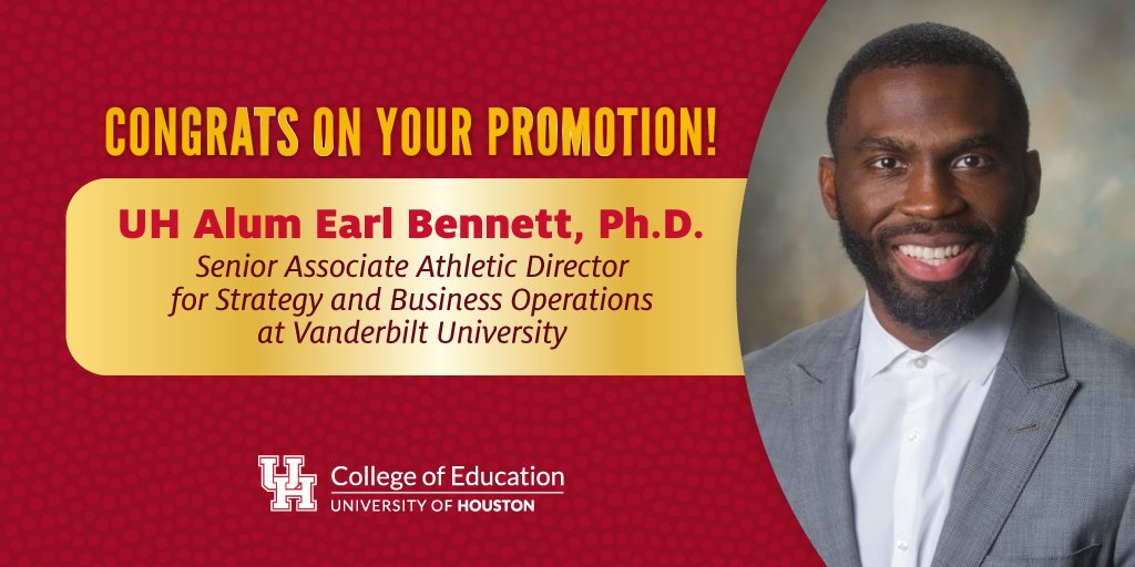 Kudos to #ForeverCoog @EarlBBennett on his new job as senior associate athletic director for strategy & business ops at @VanderbiltU. The former @ChicagoBears wide receiver earned a Ph.D. in higher ed from us in ’22. “I chose @UHouston b/c it is one of the country’s best.”