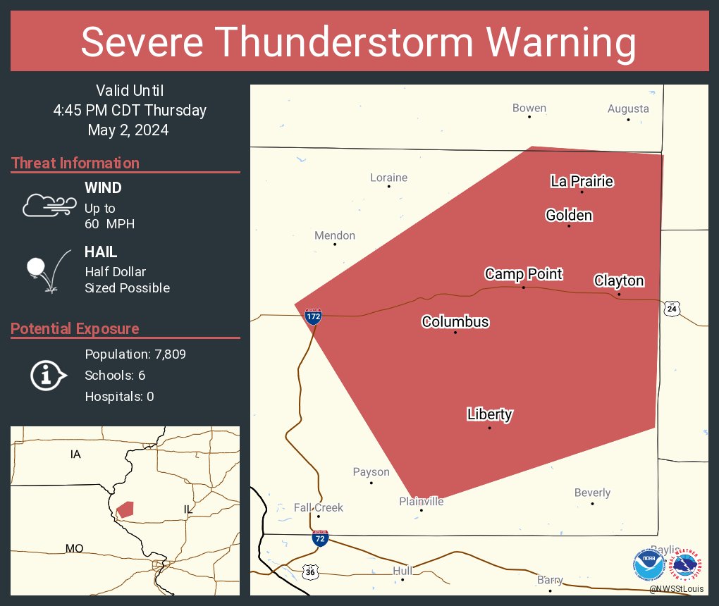 Severe Thunderstorm Warning including Camp Point IL, Clayton IL and Golden IL until 4:45 PM CDT