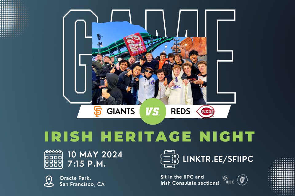 ONE WEEK AWAY to IRISH HERITAGE NIGHT at the @SFGiants on Friday, May 10! Tickets are selling fast in our Club Left Field ($42) & Lower Box Left Field ($36) sections. Get yours at linktr.ee/sfiipc #sfiipc #sfgiants⚾️ #IrishCommunity