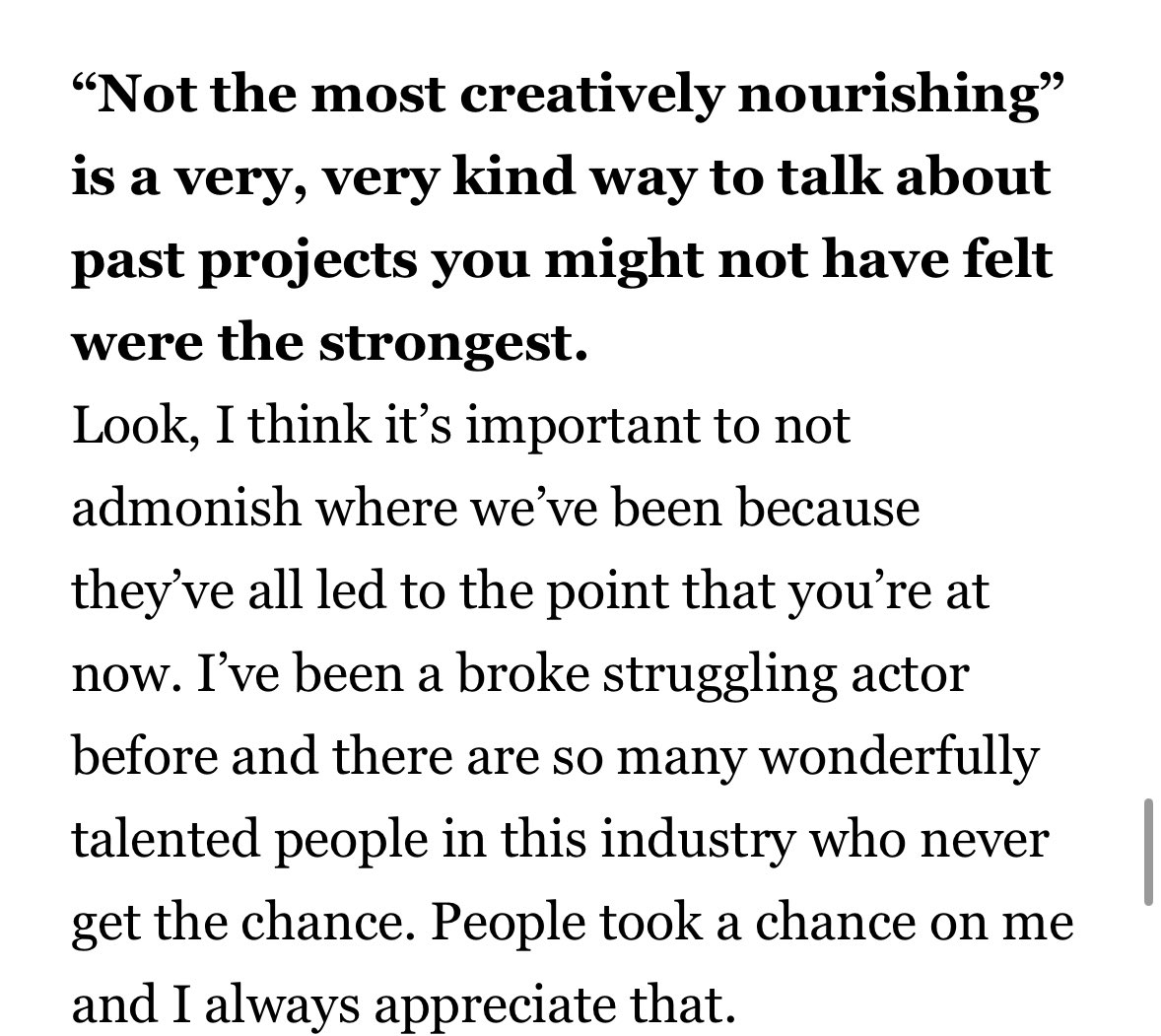 this is so important!!! hate when actor talk shit about their past projects.