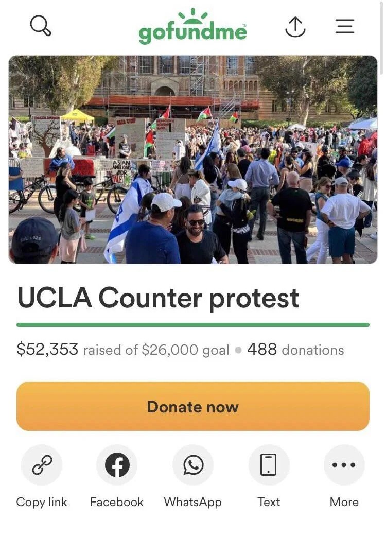 So. Turns out the pro Israel mob that attempted to murder the protesting students had a hit man style paid up go fund me where they promised five days in advance to attempt to physically maul or kill civilians to their donors.