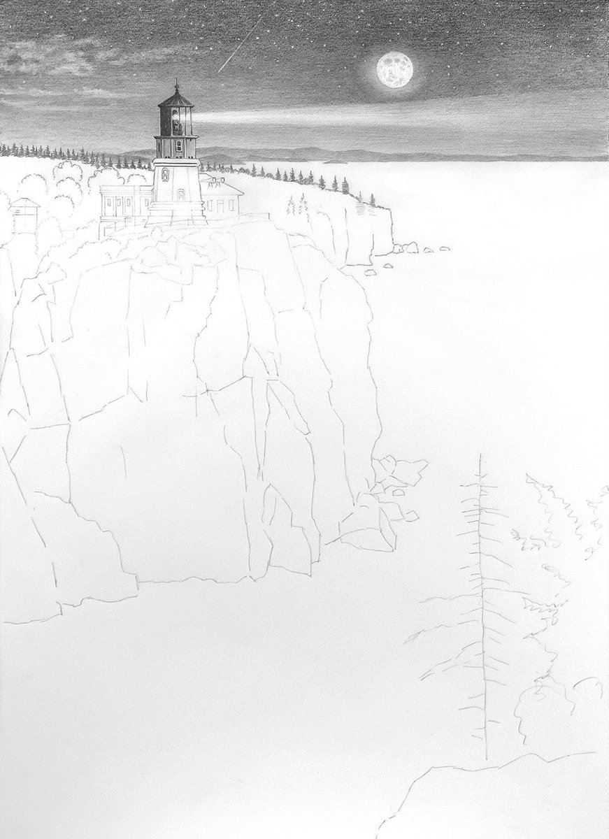 Can you guess the identity of this #AmericanLandscapeProject sketch?⁠ Here's a hint: The #lighthouse shines bright every November 10th to commemorate a famous and disastrous shipwreck...