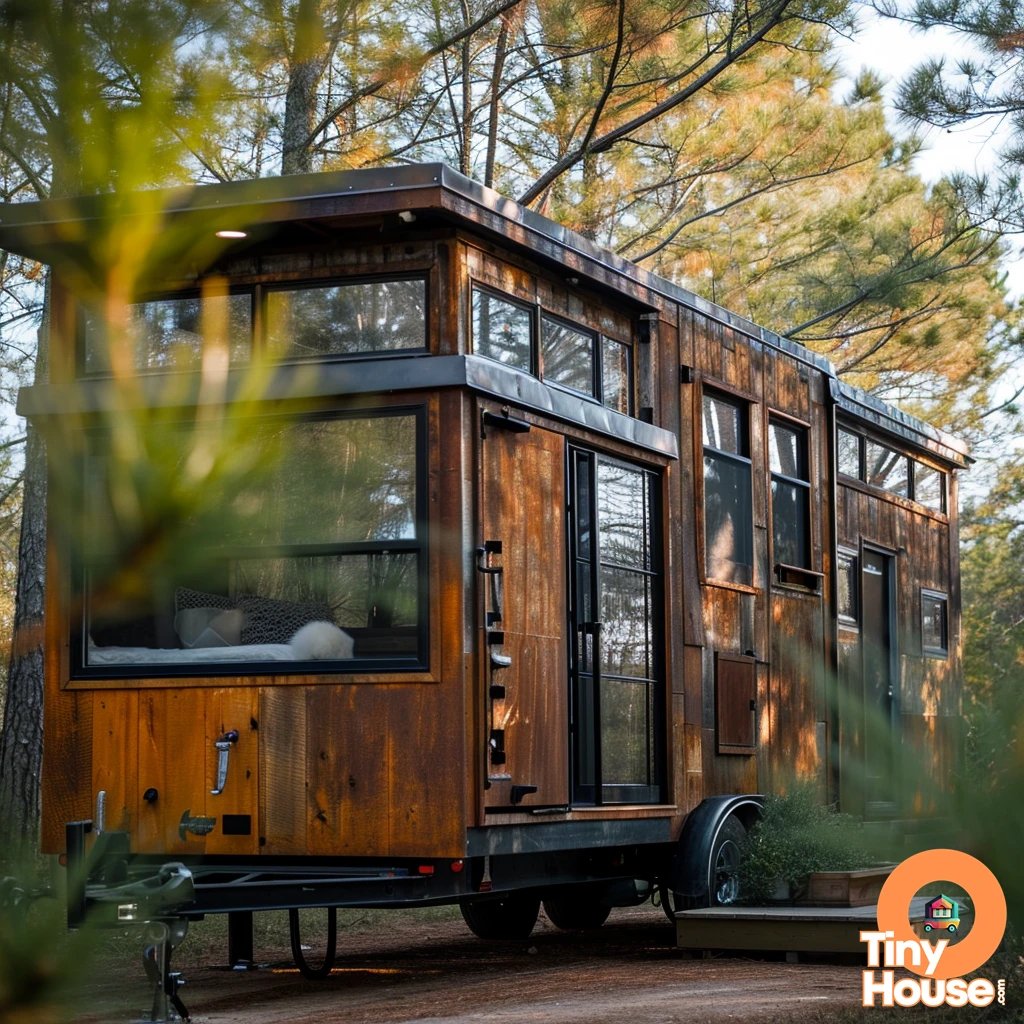 Check out this stunning tiny house on wheels in a unique Brutalist design style! The combination of Metallic and Cider colors gives it a modern yet cozy vibe. Which design elements are your favorite? Would you incorporate any into your own home? #TinyHouse #TinyLiving...