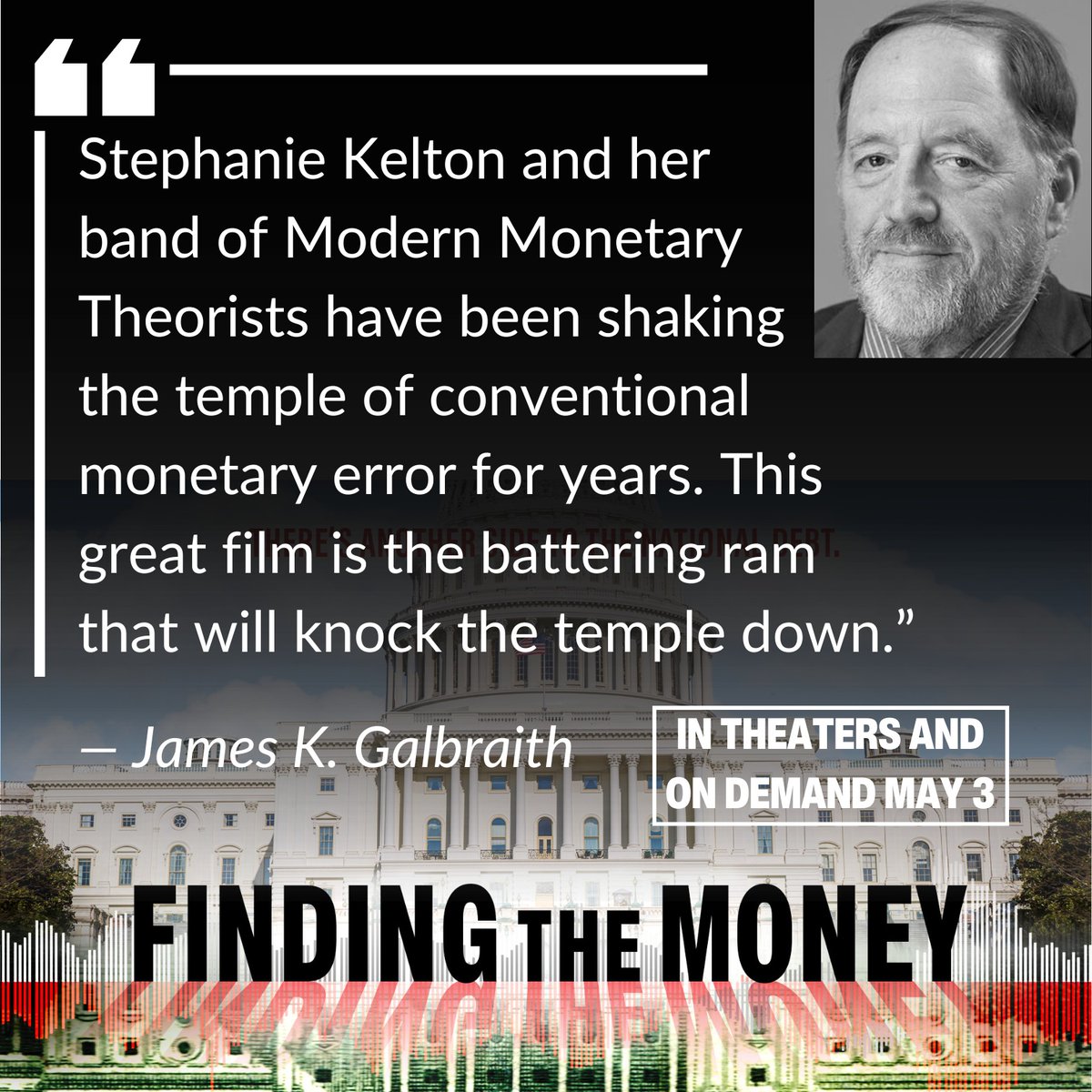Thanks to Professor James K. Galbraith for watching FINDING THE MONEY! “A battering ram...” featuring @StephanieKelton and an intrepid group of economists on a mission to rethink economics. WATCH in Theaters and On Demand Friday May 3. FindingMoneyFilm.com