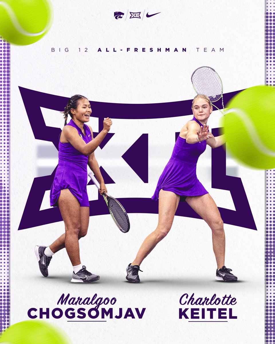 And they’ll be back for more! 😼💜 Congratulations to Maralgoo Chogsomjav and Charlotte Keitel on their selection to the @Big12Conference All-Freshman Team. #KStateTEN