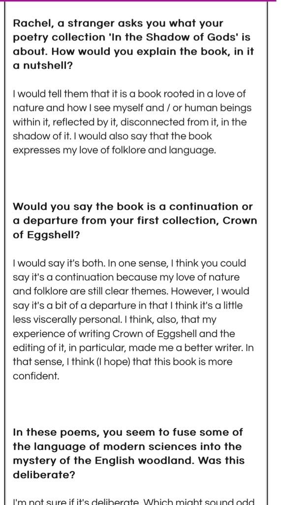 🚀 🚀 LAUNCH TIME 🚀 🚀 Rachel Deering’s Forward Prize-nominated ‘In the Shadow of Gods’ is now available to buy from Amazon. 🔥 🖊️ 💎 What an amazing book for @DeeringRachel & @blackboughpoems 🥂 Check out the interview too 🎙️ blackboughpoetry.com/rachel-deering