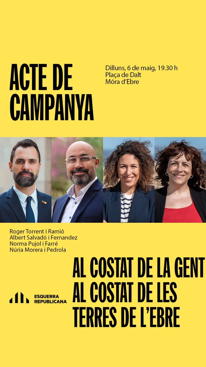Acte de Campanya el proper dilluns 6 de maig a les 19.30h a la Plaça de Dalt #alcostatdelagent