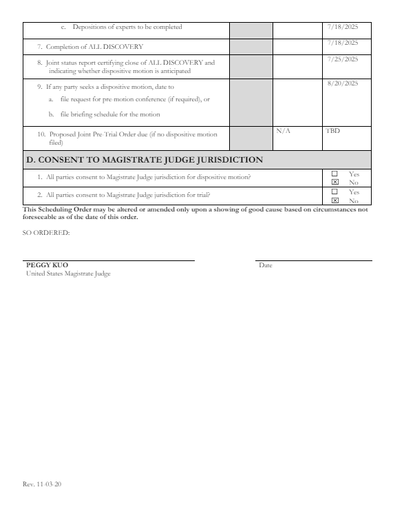 #HEX #PLS #PLSX Proposed order regarding discovery deadlines was just filed, as ordered by Judge Kuo during their hearing a few weeks back. Key things to note: Both parties want the judge (Amon) to hear both dispositive motions (i.e. summary judgment motions) and trial…