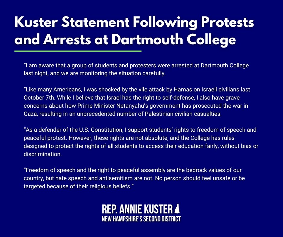 My full statement on yesterday's protests and arrests at Dartmouth College ⬇️: