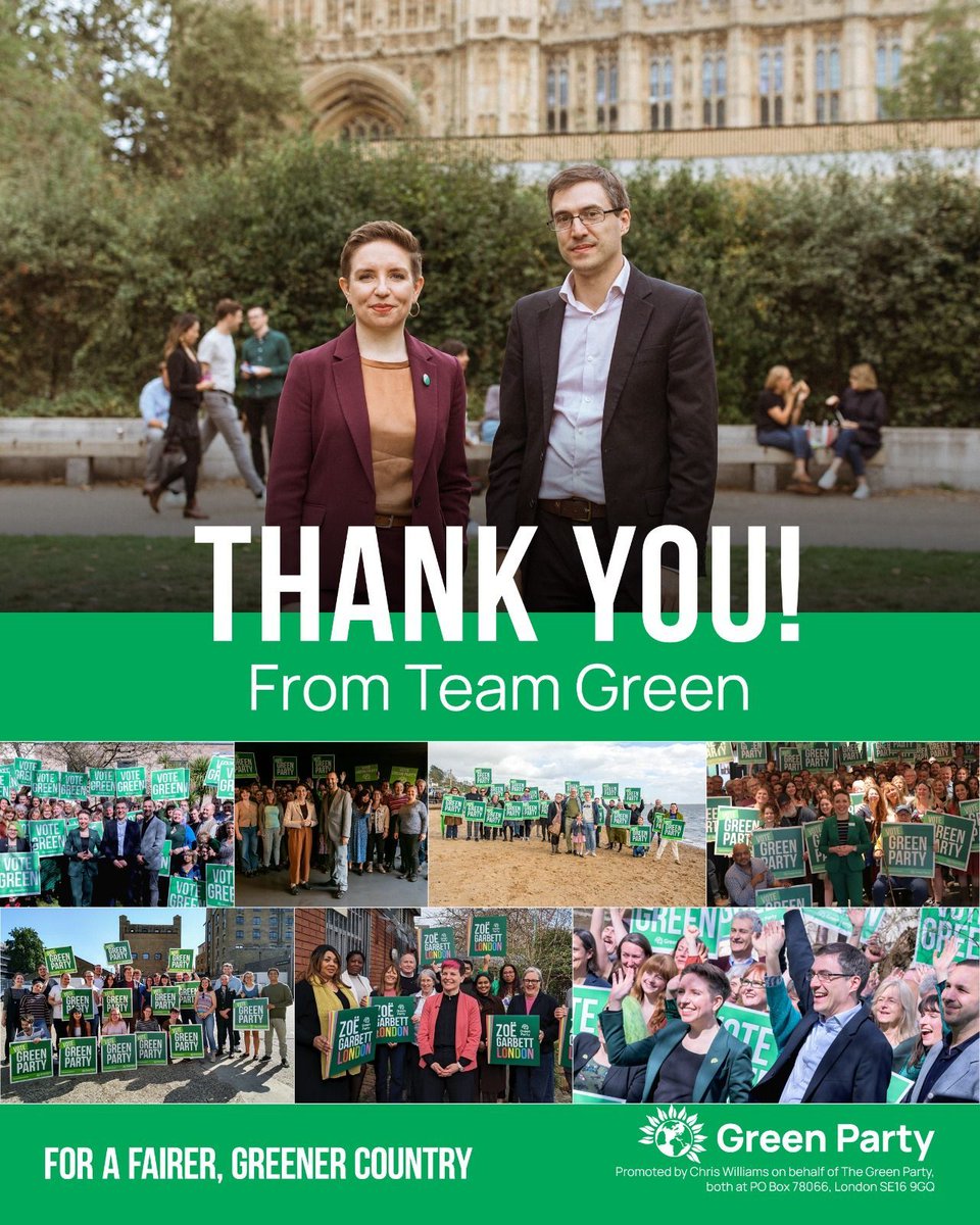 Thank you to everyone who has voted Green. 

You are helping us build a fairer, greener country. 

Why not join us? ⤵️ 

#GetGreensElected