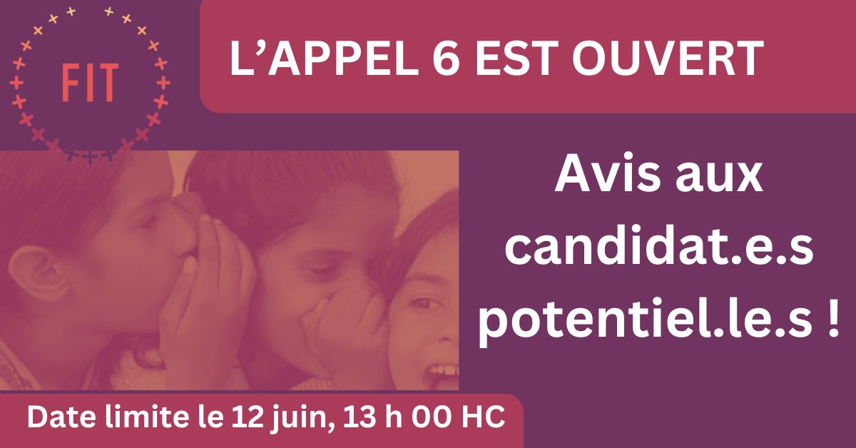 Ravi de lancé un nouveau appel de financement pour les PMO canadiennes mettant à l’essai des solutions novatrices dans les pays du Sud, afin d'avancer l’égalité des genres ! Lisez plus : fit-fit.ca/fr/actualites/… @CanadaDev @ICN_RCC @MCIC_CA @cooperation_ca @Spur_Activer @AQOCI