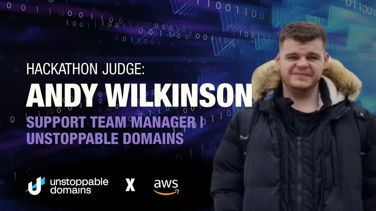 Introducing Andy, one of our judges for the Web3 and AI Hackathon with @awscloud and @devpost 🚀 With over two years of experience at Unstoppable and a background spanning nine years in tech support and data analytics, Andy brings a wealth of knowledge to the judging panel!