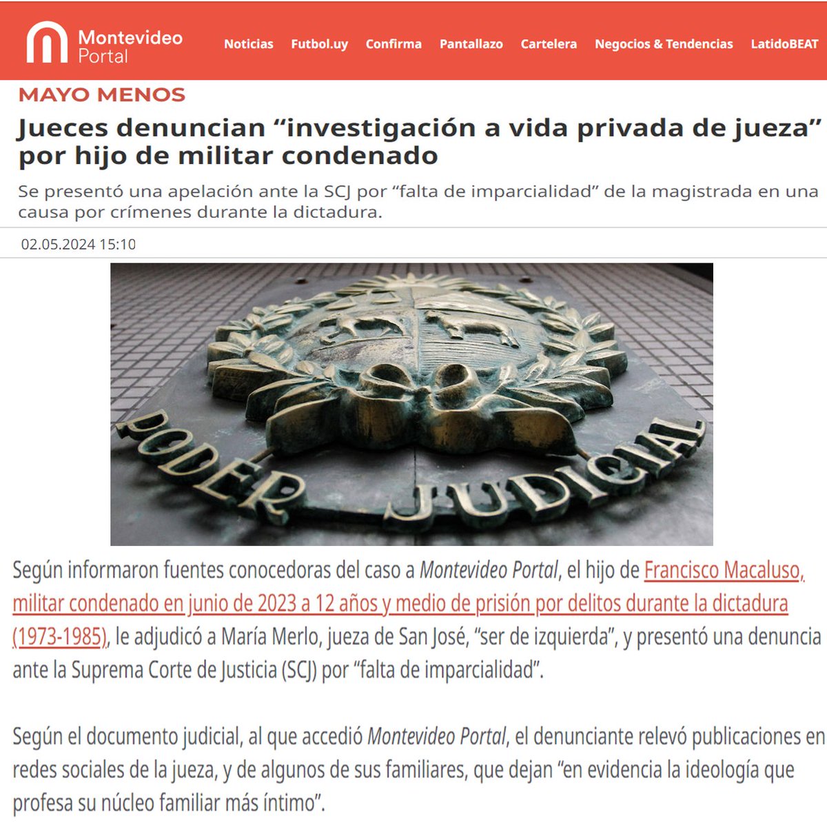 Otro operador judicial denunciado por su falta de imparcialidad.
Otro operador judicial afín a la ideología de #izquierda, persiguiendo a quienes se les ordenó combatir el #terrorismo marxista

No más Juicios de Venganza
No más #PrisionerosPolíticos

#SeTieneQueSaber 🎗🇺🇾