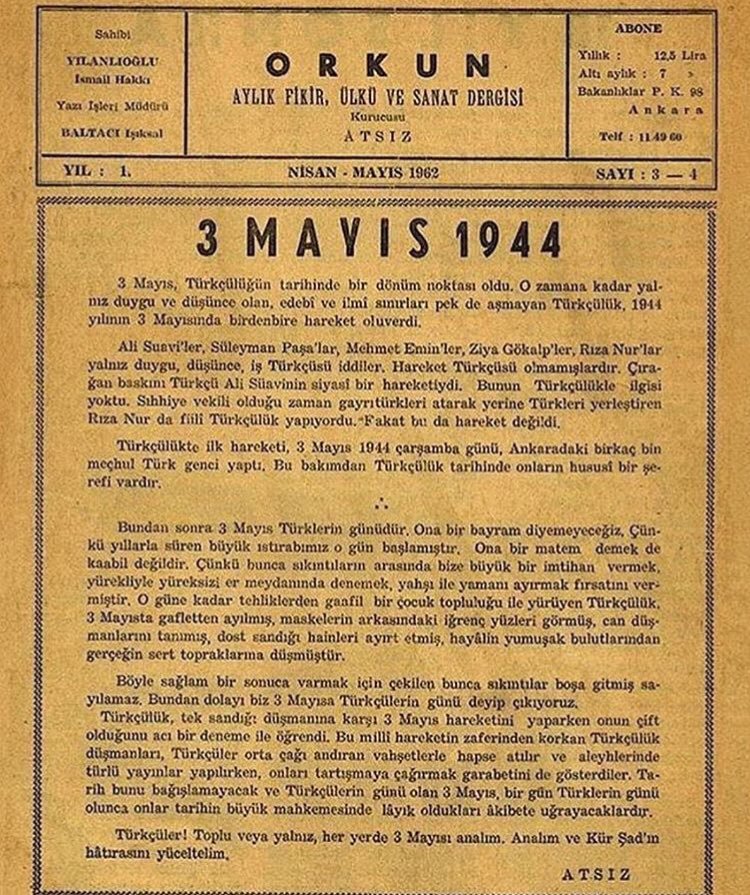 'Türkçüler! Toplu veya yalnız, her yerde 3 Mayıs'ı analım.'

- Hüseyin Nihâl Atsız

#3MayısTürkçülerGünü