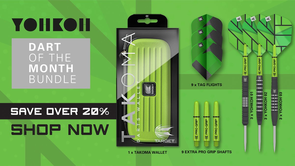 Dart of the month refresh is here! 🟢 Yohkoh arrives with spare flights, shafts and a wallet to keep it all in. Ideal for those that want something with a classic feel in hand but a modern look. See your options here: bit.ly/48Geht5 #TeamTarget