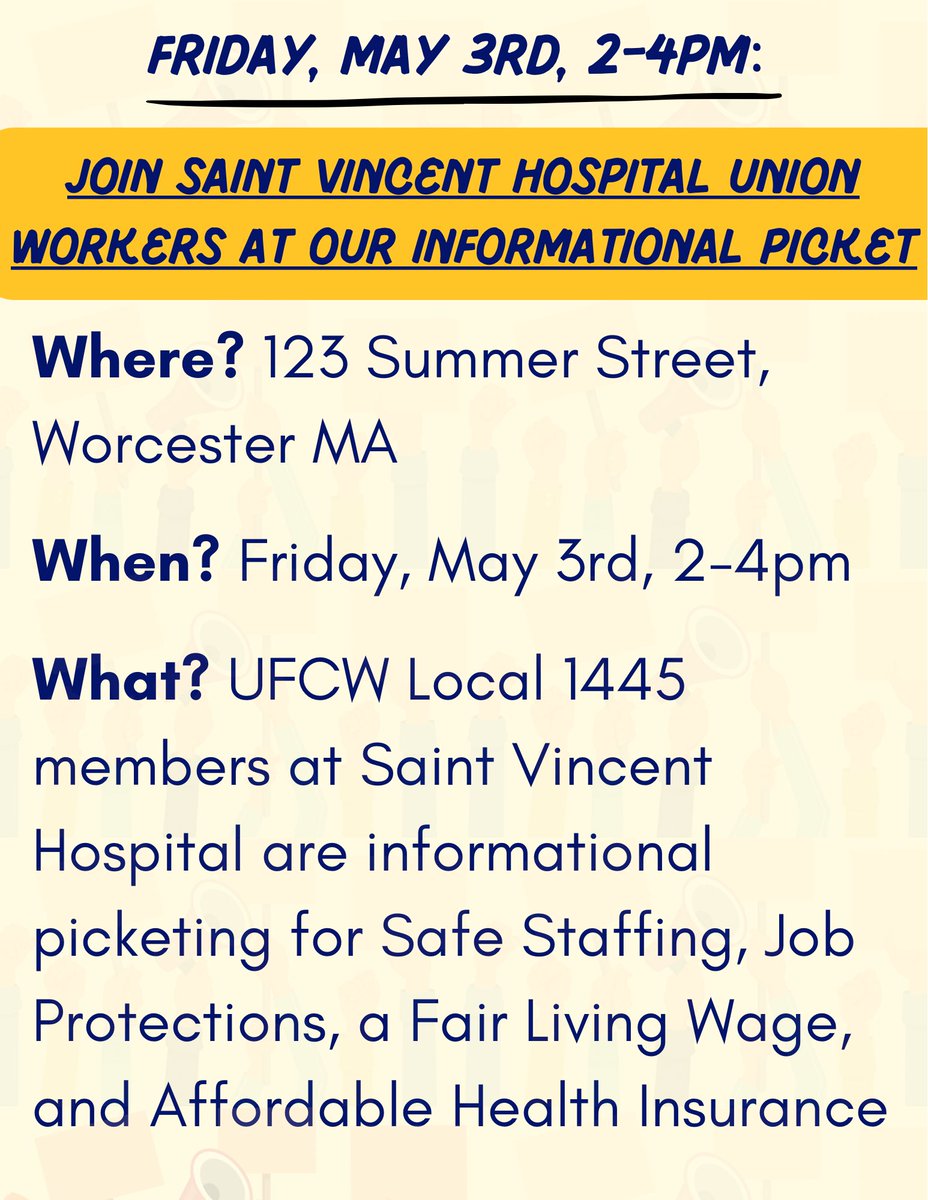 Join us tomorrow at Saint Vincent to stand with our UFCW Local 1445 healthcare members!

#ufcwlocal1445strong