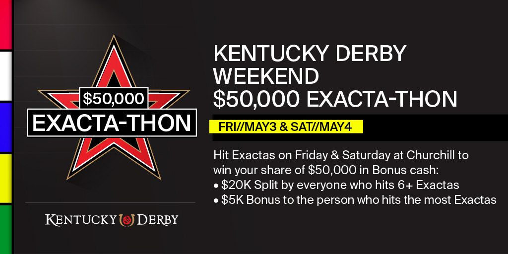 Win your share of an extra $25,000 in bonus cash from @1stbet when you hit the exacta in 6 or more races on Oaks Day and Derby Day at Churchill Downs! Visit news.1st.com/promotions to opt in now!