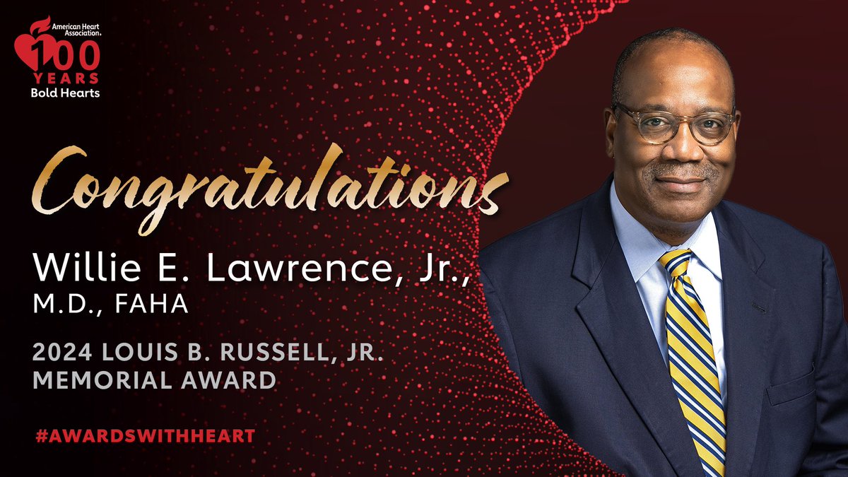 The @American_Heart Louis B. Russell, Jr. Memorial Award for outstanding service to under-represented communities goes to Willie E. Lawrence, Jr. for his dedication to providing patients with equitable care and lifesaving interventions. spr.ly/6013jOIZF #AwardsWithHeart