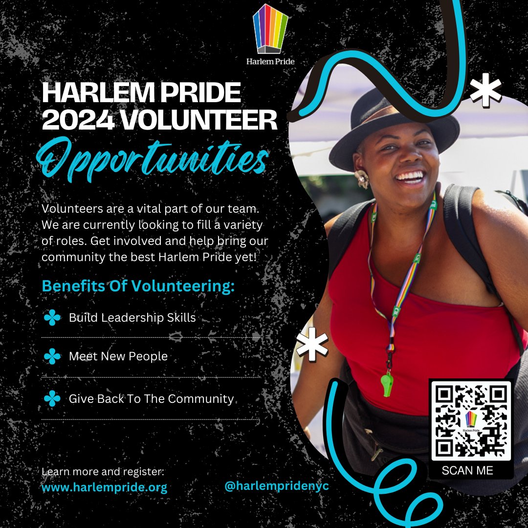 We are looking to fill volunteer roles to support the 15th Annual Harlem Pride Celebration Day on Saturday, June 29, and events throughout June. Learn more and Sign up now: linktr.ee/harlempridevol…