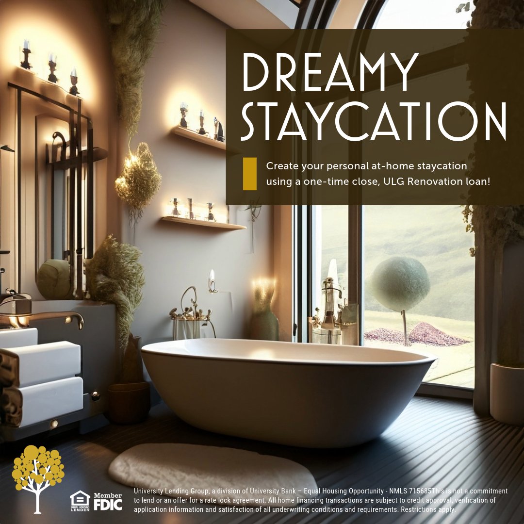 Ah, a spa like retreat...right at home. 

#dreamhome #staycation #universitylendinggroup