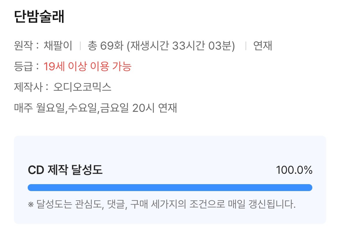 RT 이벤트!
오늘, <단밤술래> 오디오드라마 완결&현물바 100% 달성을 축하합니다! 이 트윗을 RT해 주신 1분께 <단밤술래> 전 트랙을, 3분께 1~3부 중 한 부 전 트랙을 드립니다! 도한이와 담이의 잊어도 잊을 수 없는 사랑을 만나 보세요!

당첨발표: 2024. 5. 3.(금) 21:00(성인인증 필)