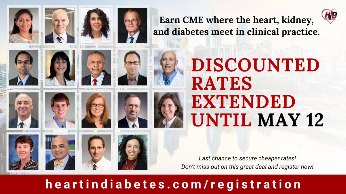 Great news! We extended #Discounted rates until May 12, 2024. If you missed out last time, here's your chance! 📢Register now at heartindiabetes.com/registration and secure this amazing deal! #HID24 #MedEd #Diabetes #8thHeartInDiabetes #MedicalEducation @American_Heart @CardiologyToday