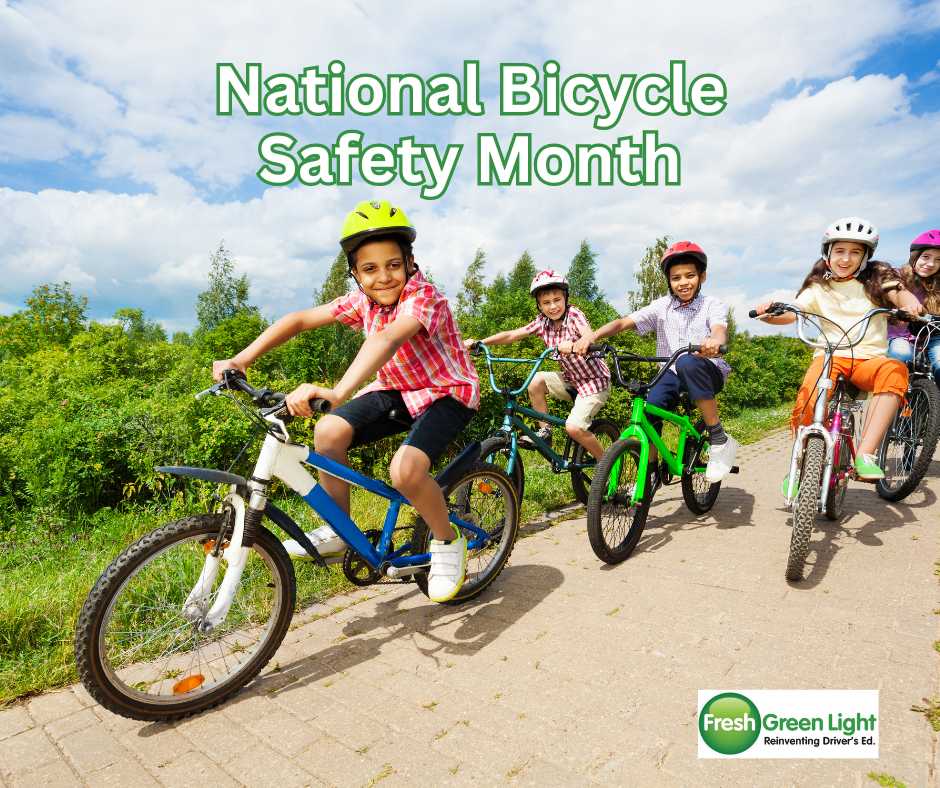 Over 130,000 #bicyclists 🚵‍♀️ are injured in crashes on roadways every year. During #NationalBicycleSafetyMonth, pay attention 👀 to all the bicyclists around you.🚴‍♂️#freshgreenlight #driversed #drivingschool #teendriver #safedriving #safedrivingtips #pedestriansafety #bicyclesafety