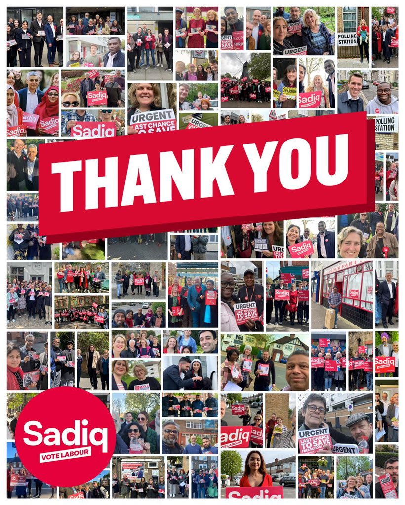 And that’s a wrap! Polls are now closed. Thank you to every Labour supporter who joined our campaign to re-elect @SadiqKhan. And thank you to every Londoner who came out to vote for a fairer, safer, greener city. 🌹