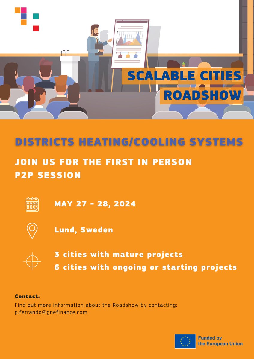 📣 Join us for the first #ScalableCities P2P Roadshow session on District Heating/Cooling Systems, on 27-28 May in Lund, Sweden. Register here - forms.gle/5qJMTQKkYt3VHW…
💻 Online information session on 8 April from 4:00 to 4:30 PM CET. 👉 us02web.zoom.us/meeting/regist…
