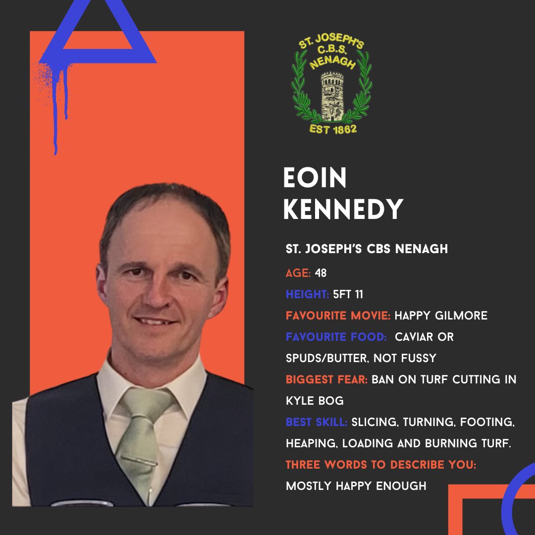 Our next contestant is Eoin Kennedy. Eoin is a seasoned juvenile hurling and camogie coach and spends a lot of his time on the sidelines supporting his kids who all play. 🏁🏁🏁 Eoin is playing on behalf of the C.B.S. Nenagh. @CBSNenagh