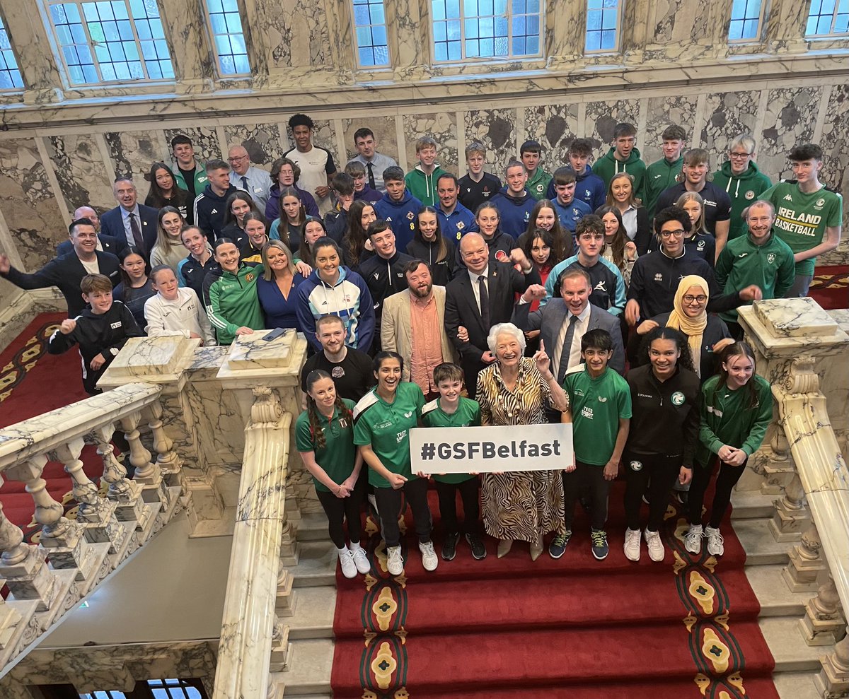 Our ⁦<a href="/gllsf/">GLL Sport Foundation</a>⁩ athletes gathered on the stairs of ⁦Belfast⁩ City Hall tonight to close this year’s awards.
Thank you to everyone who joined us to make this our biggest and best celebration yet 🎉💪
⁦<a href="/MaryPetersTrust/">Mary Peters Trust</a>⁩ ⁦<a href="/GLL_UK/">GLL</a>⁩ ⁦⁦<a href="/PeteSnodden/">Pete Snodden</a>⁩