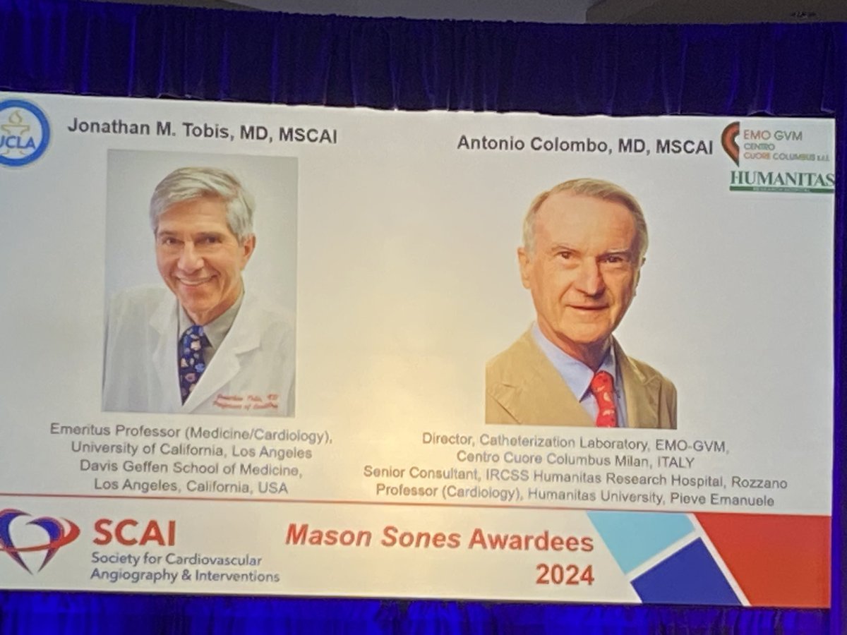 @georgedangas presenting the prestigious Mason Sones award to Jonathan Tobis and Antonio Colombo @SCAI - pioneers in use of #IVUS with coronary stents #SCAI2024 #CardioTwitter @fischman_david @BinitaShahMD @mmamas1973 @SandeepNathanMD @SVRaoMD @rwyeh @SrihariNaiduMD @Drroxmehran