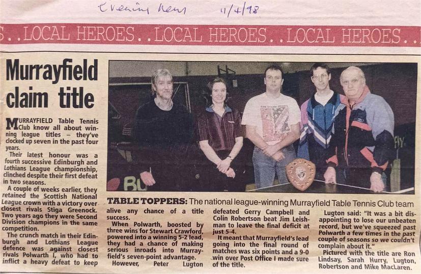 A cutting from 1998, featuring the highly successful MTTC team of that era.  @TableTennisScot
