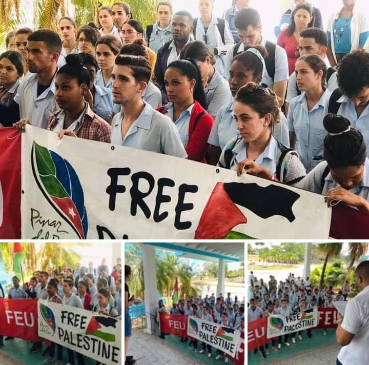 Estudiantes de la @FeuCuba  de la UCM de
#PinarDeRío ante los hecho represivo contra los estudiantes 🇺🇲, piden el cese de todo acto genocida contra #Palestina y exigen se respete el derecho a la libertad de expresión de los estudiantes y profesores que apoyan al pueblo palestino.